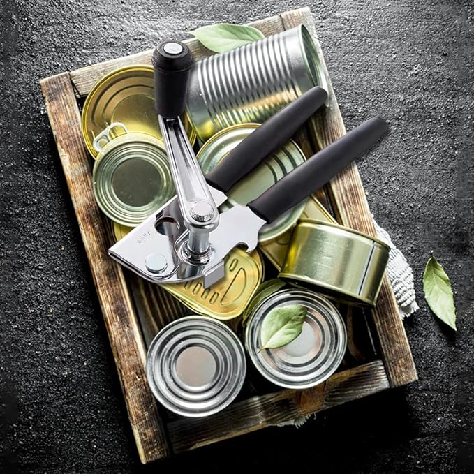 Crank Can Openers Manual,Heavy Duty Commercial Can Opener with Rubber-coated Long Handles