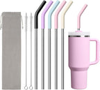 Metal Straw Reusable for Stanley Cup 40 oz Tumbler, Stainless Steel Replacement Straight Straw for Simple Modern, Meoky, Owala Tumbler for 40 oz Tumblers, Cleaning Brush, 1 Portable Bag
