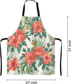 Tropical Leaves and Hawaiian Flower Bib Apron with Adjustable Neck for Men Women,Suitable for Home Kitchen Cooking Waitress Chef Grill Bistro Baking BBQ Cobbler Apron