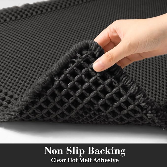 RESARE Waffle Bathroom Runner Rugs, Non Slip Boho Bath Mat 24"x72" Black | Long - Image 4