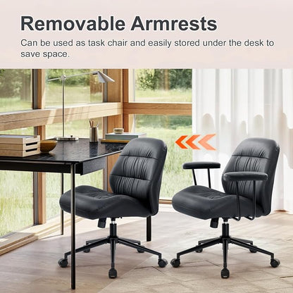 IWMH Leather Office Chair with Removable Armrests，Mid-Back Ergonomic Desk Chair - Image 5