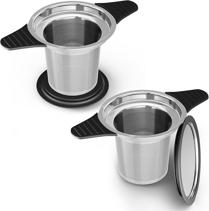 Reinmoson 2 Pack Large Tea Strainers& Filters for Loose Tea Single Cup, 304 Stainless Steel and Food Grade Silicone Extra Fine Mesh Tea Infusers