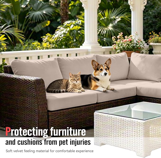 8Pcs Outdoor Cushion Covers, Stretch Patio Furniture Couch Chair Slipcovers | - Image 6