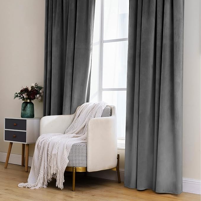 MIULEE Grey Velvet Curtains 52x108 inches 2 Panels Luxury Blackout Curtains | - Image 7