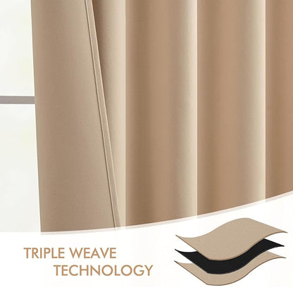 MIULEE Beige Back Tab Blackout Curtains 52x102 Inch Long 2 Panels Set | Rod - Image 7