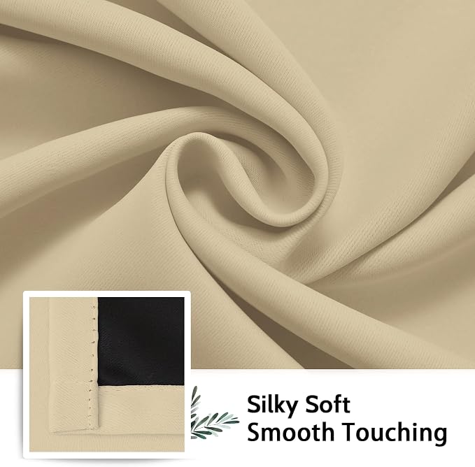 SimpleHome Beige 100% Blackout Curtains Room Darkening Living Room 63 Inch | - Image 7