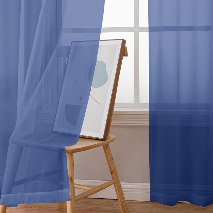 Simplebrand Royal Blue Sheer Curtains 96 Inches Long 2 Panels, Light Filtering - Image 4