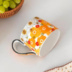 Ceramic Coffee Mug, 12oz Cute Floral Coffee Mugs with Large Handle, Orange Flower Design Stoneware Tea Cup for Office and Home