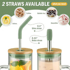 Kodrine Glass Tumbler with Handle, 24 oz Iced Coffee Cup Boba Smoothie Cup, Bamboo Lid Home Office Tumblers, Olive