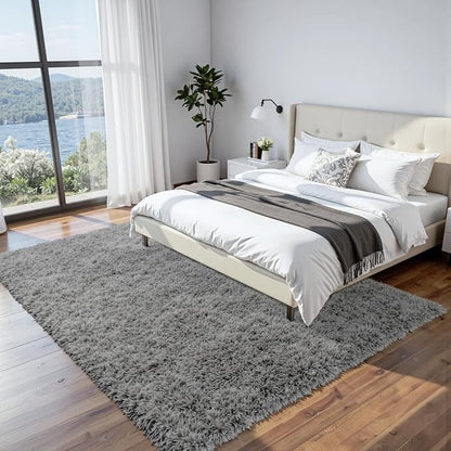 8x10 Fluffy Shag Area Rugs for Living Room Bedroom: Soft Carpet Light Gray | - Image 2
