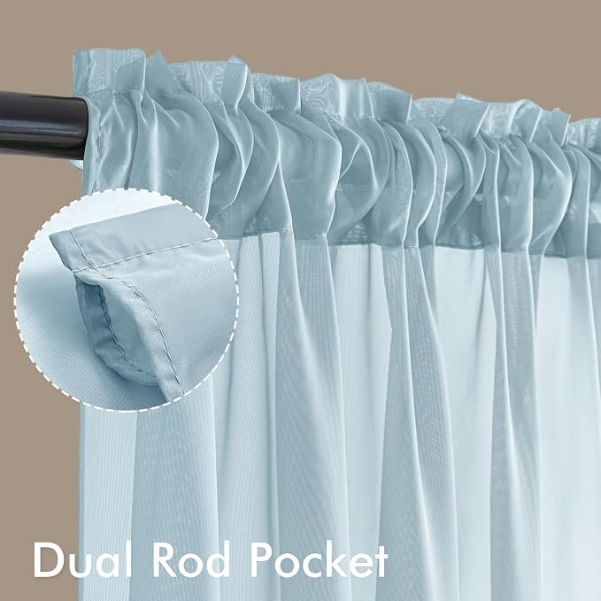 MIULEE Sky Blue Sheer Curtains 84 Inches Long 4 Panels 42 x 84 Inches | Light - Image 3