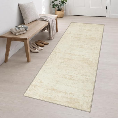 3x10 Washable Runner Rug：Modern Abstract Kitchen Soft Carpet Beige | - Image 3