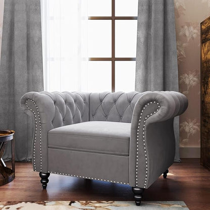 Living Room Chair, Modern Velvet Chesterfield Sofa Chair, Mid Century Single by RUSTYER