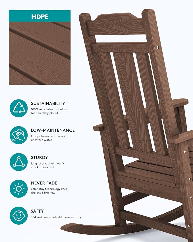 SERWALL Oversized Rocking Chair Set of 4 Outdoor, HDPE Outdoor Rocking Chair - Image 5