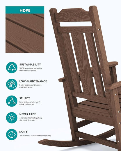 SERWALL Oversized Rocking Chair Set of 4 Outdoor, HDPE Outdoor Rocking Chair - Image 5