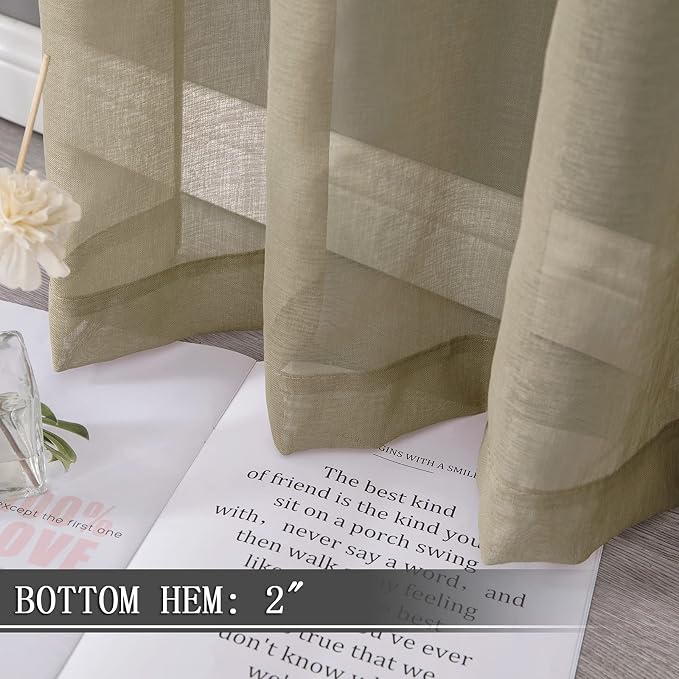 Tollpiz Sheer Tier Curtain Linen Textured Half Kitchen Curtains Sheer Light - Image 4