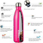 BJPKPK 25oz Insulated Stainless Steel Water Bottles,Sports Water Bottles Keep Cold for 24 Hours and Hot for 12 Hours,Pink
