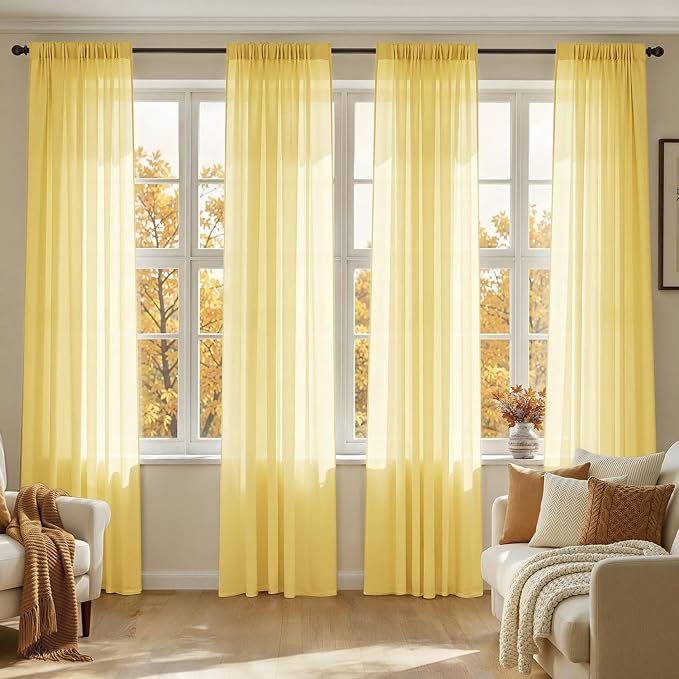 MIULEE Yellow Sheer Curtains 108 Inches Long 4 Panels 42 x 108 Inches | Light by MIULEE