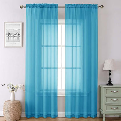 Turquoise Sheer Curtains 90 Inches Long 2 Panels, Elegant Gauzy Airy Light by Lecloud