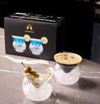 LEMONSODA Stemless Martini Glasses with Chiller - Elegant Cocktail Glass Set with Cavier Server Bowl - Beautiful Bar Martini Gift Set for Margarita, Cosmopolitan, Manhattan Cocktails (Set of 2)