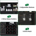 4 EVER WINNER 72" Coffee Bar Cabinet with Sliding Barn Door & Wine Racks, Hutch Cabinet with Storage and 3 Drawers, Farmhouse Coffee Bar with Wine Glass Holder for Dining Room Kitchen (Rustic Oak)