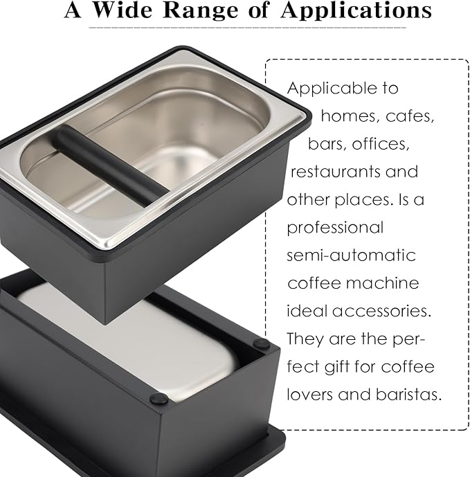 Espresso Knock Box, Stainless Steel Coffee Bag Container, With Steel Bracket And Noise Reducing Rubber Ring (L)