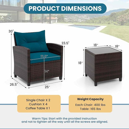 HAPPYGRILL 3 Pieces Patio Conversation Set, Outdoor Furniture Set PE Rattan - Image 9