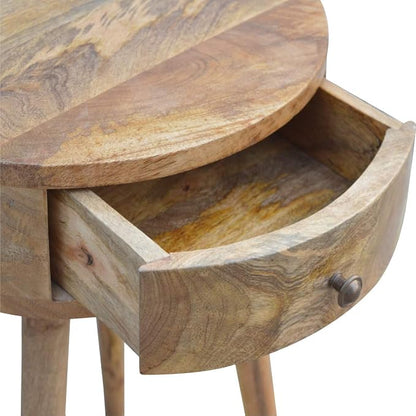 Nordic Inspired Circular Bedside Table 1 Drawer Oak Wood - Image 9
