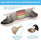 Aovchei 8 PCS Magnetic Measuring Spoons Set, Dual Sided, Stainless Steel Small Tablespoon, Teaspoons, Fits in Spice Jars, for Dry and Liquid, Multi-Color