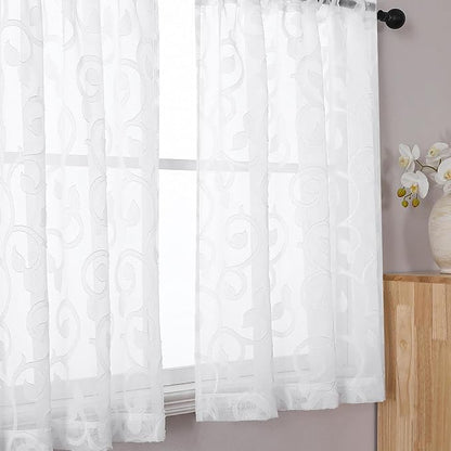 Furman Cafe Curtains 30 Inch Length 2 Panels Set, Elegant Geometric Jacquard - Image 3