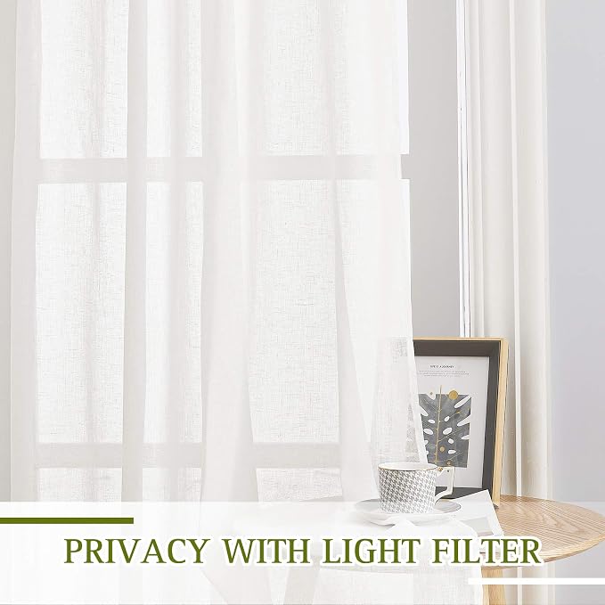 NICETOWN Linen Curtains Semi Sheer Bedroom Window Curtains, Grommet Casual 72" - Image 4