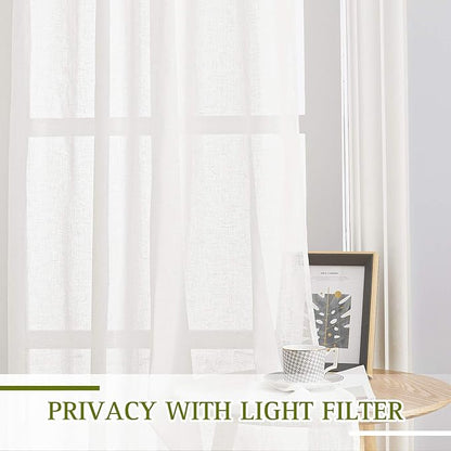 NICETOWN Linen Sheer Curtains Flax Textured, Grommet Top Casual 63" Long Thick - Image 3