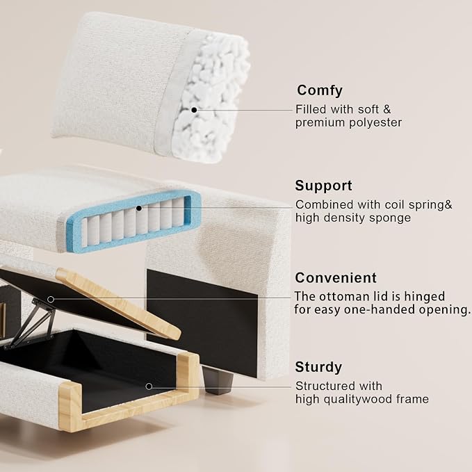 Belffin Chenille Corner Seat for Modular Couch. Sectional Sofa Module. Beige. - Image 4