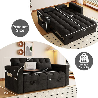3 in 1 Convertible Sleeper Sofa, 65in Sleeper Couch - Image 2