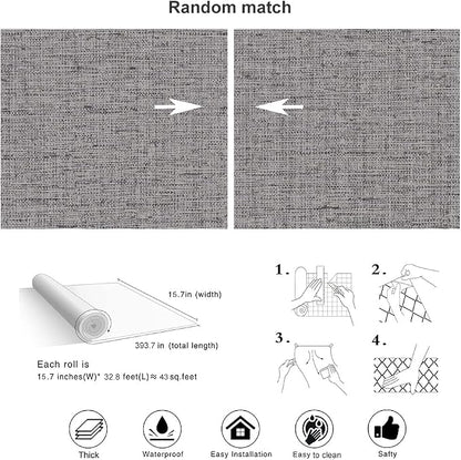 Grey Contact Paper Peel and Stick Wallpaper 32.8ft Pre-Pasted Grasscloth - Image 4