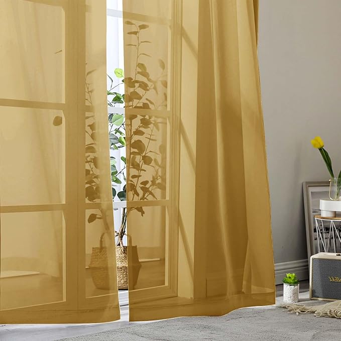 Gold Sheer Curtains for Bedroom Living Room 96 Inches Long 2 Panels, Modern - Image 9