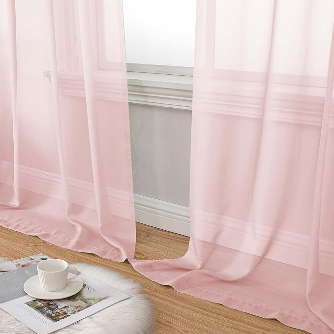 Blush Sheer Curtains 84 Inches Long 2 Panels, Soft Airy Light Filtering Curtains - Image 8