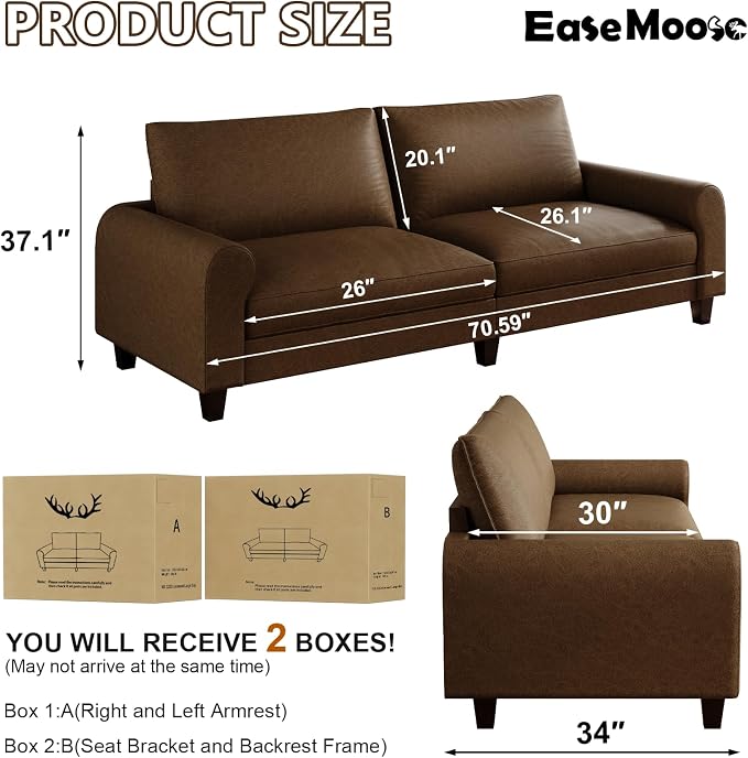 EASE MOOSE 70.6" Faux Leather Loveseat Sofa, Deep Seat Waterproof and - Image 2