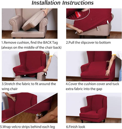 Turquoize Wingback Chair Covers 2 Piece Wing Chair Slipcover Stretch Slipcovers - Image 6