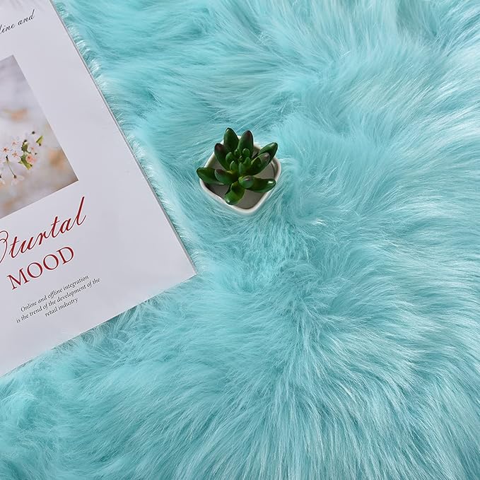 Latepis Light Blue Faux Fur 5x8 Alfombras para Salas Washable Sheepskin Fluffy - Image 6