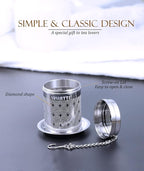 Tea Infuser (1 Pack), Extra Fine Mesh Loose Leaf Tea Steeper with Diamond Pattern & Extended Long Chain, 18/8 Stainless Steel Tea Ball Strainer for Brewing All Kinds of Tea