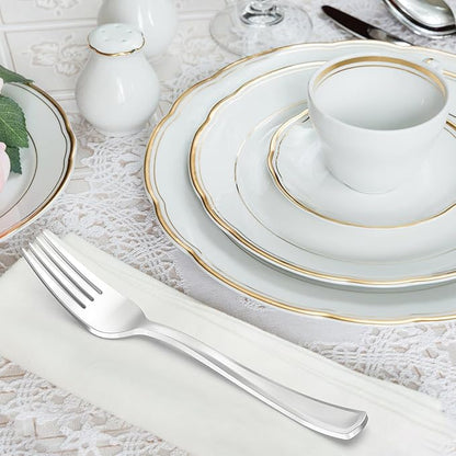 100 Count Heavy Duty Silver Plastic Forks Disposable, BPA-Free, Heat Resistant, Solid and Durable Premium Plastic Disposable Forks for Party Supply