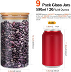 Glass Food Storage Containers Jars with Airtight Bamboo Lid 20 oz 9 pcs, 590 ml Pantry Organization Jar, Glass Terrarium with Lid, Spice, Flour and Sugar Container, Canister Set for Kitchen Counter