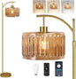 QIYIZM Glass Floor Lamp for Living Room, Mid Century Modern Brass Tall Lamp by QIYIZM