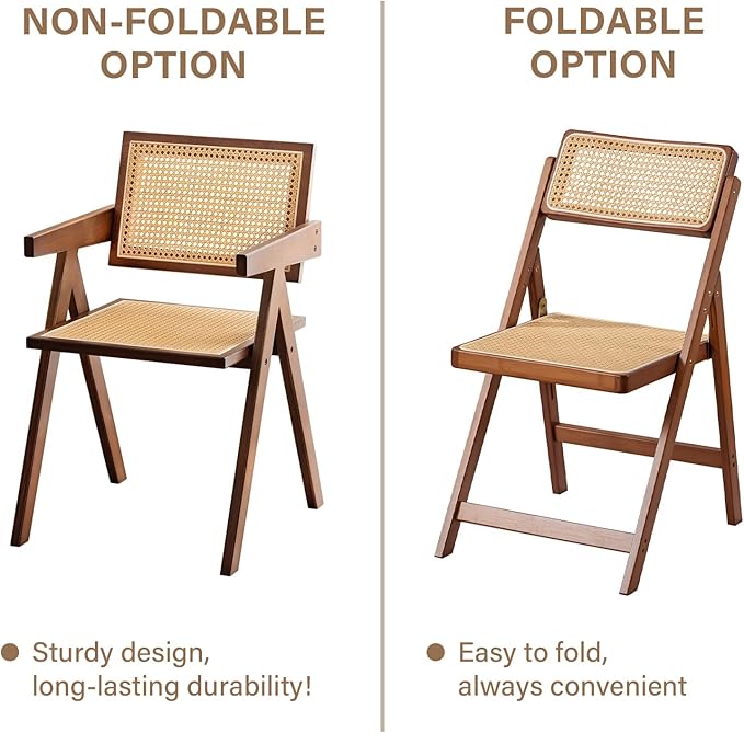 Furlide Rattan Folding Chairs, Modern Mid Century Dining Chairs Set of 2 - Image 4