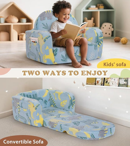 Kids Couch, 2-in-1 Soft Toddler Couch Fold Out - Image 5