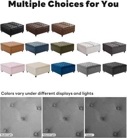 Tbfit Large Square Storage Ottoman Bench, Tufted Upholstered Coffee Table - Image 6