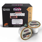 Nuyu Mushroom Coffee Pods, Caramel, K-Cups, 100% Medium Roast Arabica Coffee with Lion's Mane, Reishi, Chaga, Cordyceps, 2000mg per Pod (12, Caramel)