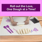 Silicone Baking Mat Set | Non-Stick Dough Rolling Pastry with Rolling Pin for Cookie Pie Crust Pizza Bread | Extra Large Dough Mat | Silicone Pastry Mat Kit Extra Thick with accessories