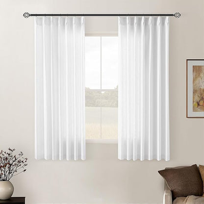 Snow White Short Pinch Pleat Linen Curtains 45 Inch Length 2 Panels Set | by Twodrapes
